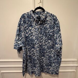 Harbor Bay Men’s Hawaiian Shirt Size 3XLT Blue Tan Abstract Leaf Print